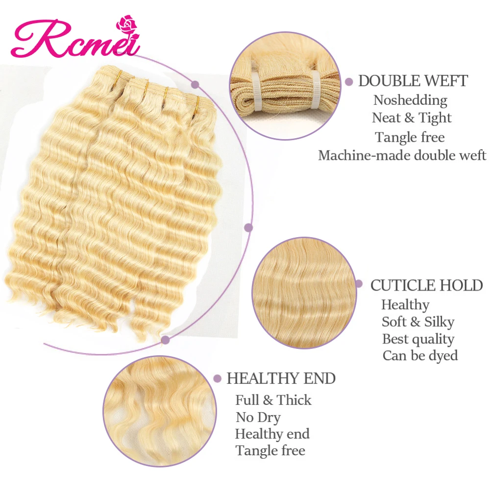 Honey 613 Blonde Deep Wave Bundles with Frontal Closure Brazilian Blonde Curly 3 Bundles With 13x4 Frontal Pre Plucked Remy Hair
