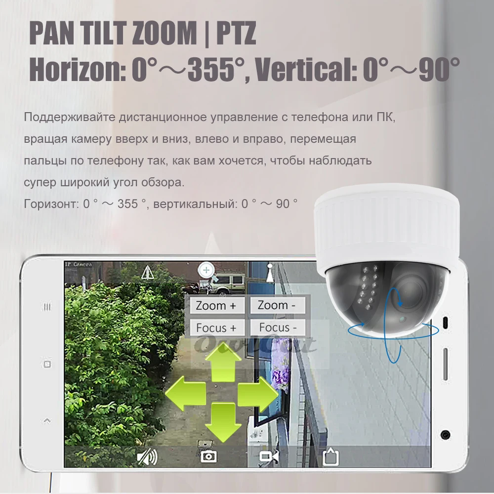 Домашняя ip камера OwlCat 2 МП 5 HD Wi Fi купольная PTZ кратный зум беспроводная