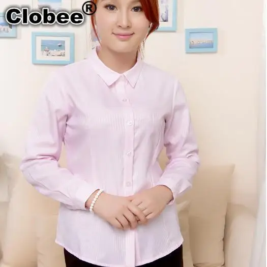 9XL 8XL 7XL 6XL 5XL vetement femme женские блузки рубашки OL белые Топы Женская офисная одежда женские полосатые хлопковые блузки M288