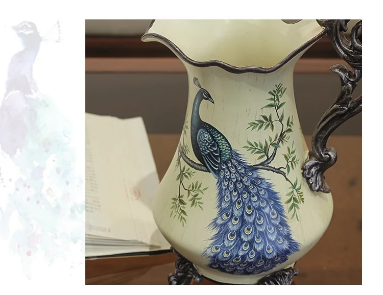 Euro-American household beige-yellow blue feather sparrow ceramic milk pot handicraft vase Jewelry Wedding Gifts