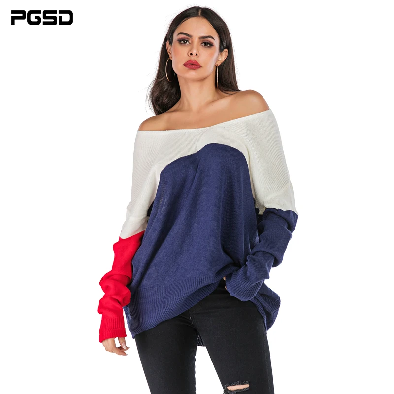 

PGSD Autumn winter Coloured knitted women sweater Bat sleeve loose Deep V-collar simple clothes female Warm soft Casual Pullover