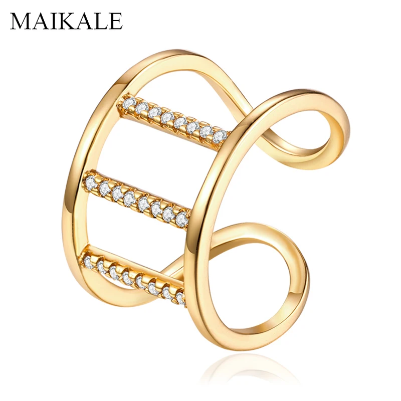 

MAIKALE Fashion Cubic Zirconia Open Wide Rings Gold Silver Gem Stone CZ Big Wild Ring Wedding Band Rings for Women Jewelry Gifts