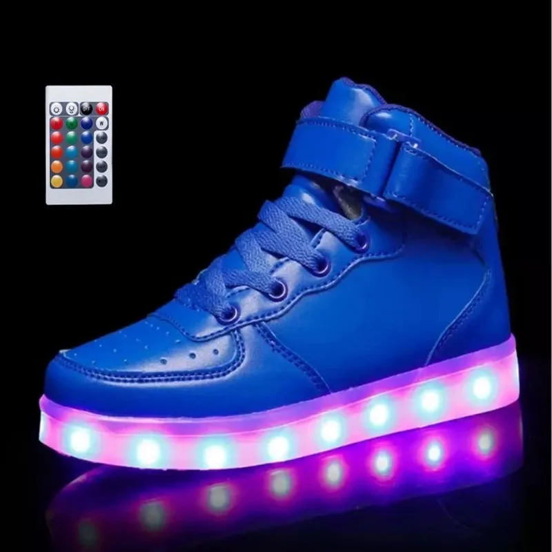 Blue Fashion Size 25-46 Remote Control Led Light Up kids Girls Women Men shoes With USB Charging | Обувь