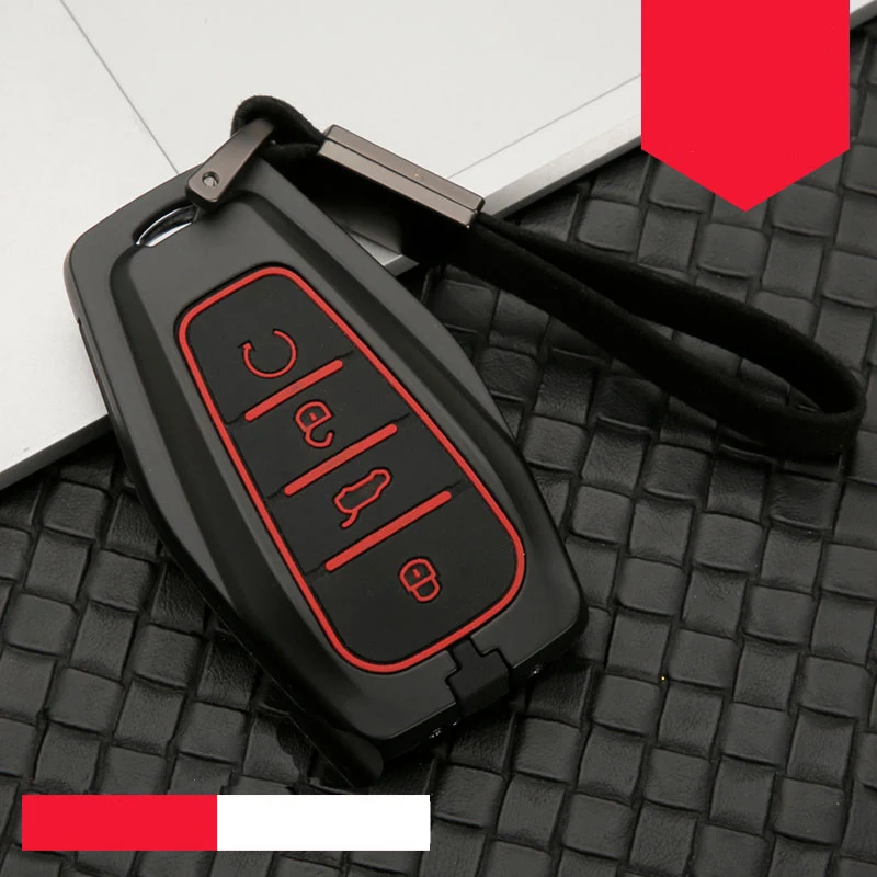 Чехол для ключей автомобиля, цинковый сплав, силикагель для Geely Atlas Boyue NL3 EX7 Emgrand X7 EmgrarandX7 SUV GT GC9 Borui, автомобильный брелок для ключей - Название цвета: B-black red