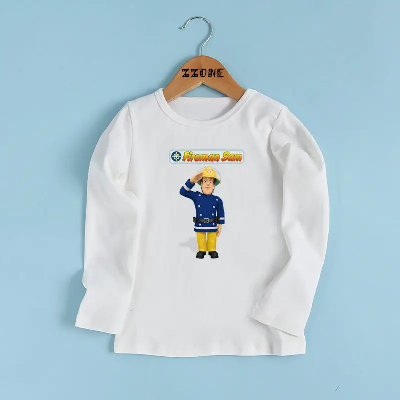 Модная футболка с рисунком пожарного Сэма для мальчиков и девочек Повседневная забавная футболка для малышей детская белая одежда с длинными рукавами LKP2078 - Цвет: whiteG