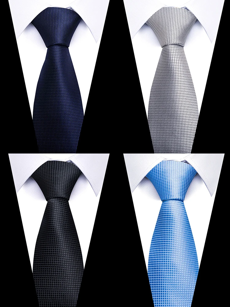 Neck Tie Pocket Square 100% Silk Tie Pocket Squares Cufflink Set Necktie Men Dark Blue Wedding Accessories Office Cravat