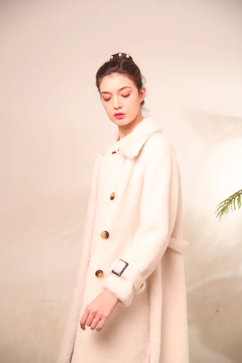 Bella philosophy Wonder зимнее Однотонное шерстяное пальто для девушек элегантное двубортное теплое пальто Женская Повседневная Верхняя одежда из меха ягненка
