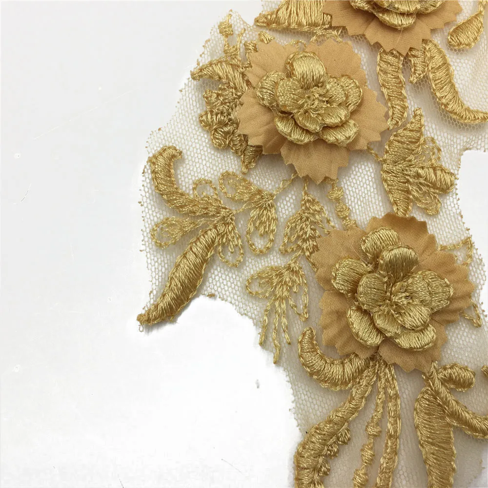 3D Craft Supplies Trim Sewing Lace Embroidery Needlework Garment Decoration Collar Colorful Lace Applique Fabric 1 Pair