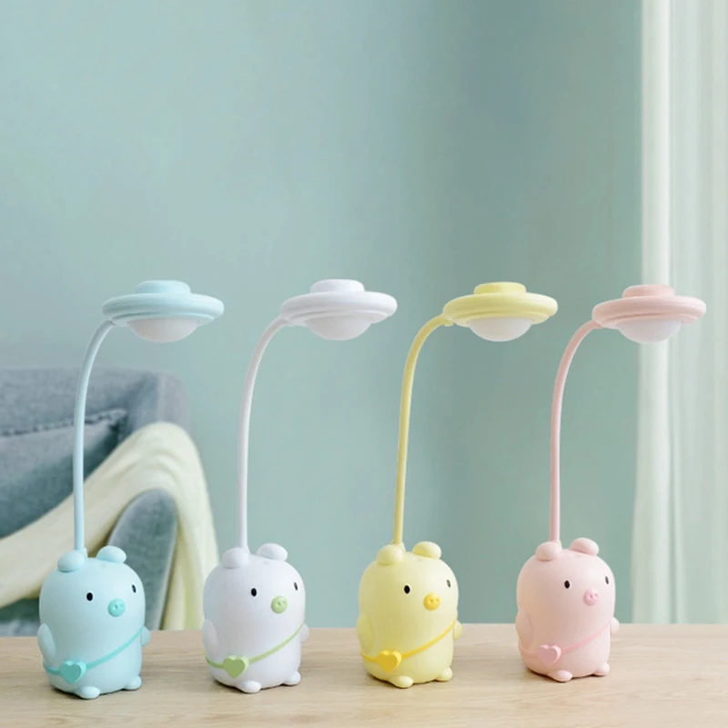 Cartoon Silicone Pig Press Sensor LED Night Light for Children Baby Kids 3 Modes Eye Protection USB LED Night Lamp
