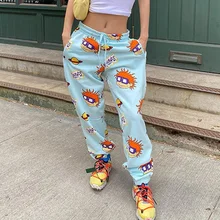 

2021 Print Joggers Cargo Baggy High Waist Cartoon Print Pattern Loose Sweat Pants Women Fall Clothes Female Streetwear Trousers