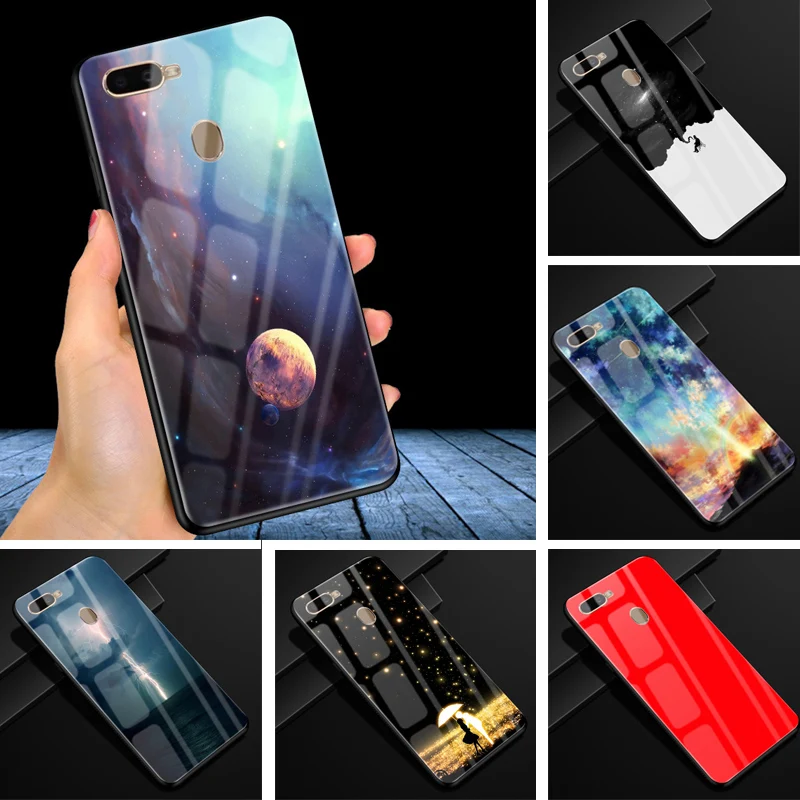 Для OPPO AX7 чехол 6,2 ''PC Пластиковый стеклянный чехол для телефона черный TPU бампер чехол для OPPO A7 OPPOA7 чехол для OPPO A5S AX5S A7 A 7 ax7