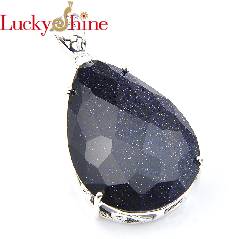 

Luckyshine Vintage Water Drop Natural Blue sandstone Pendants 925 Silver For Women Pendants for Necklaces 1.58" NEW