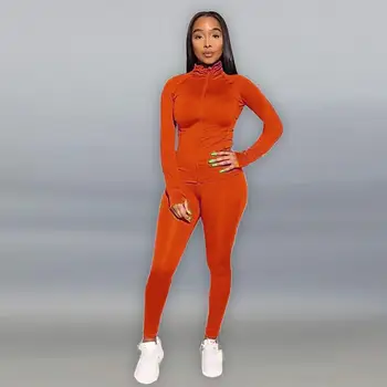 

New 2Pcs Women Casual Sets Tracksuit Turtleneck Solid 8 Color Women Casual Long Sleeve Top Long Pants Suit