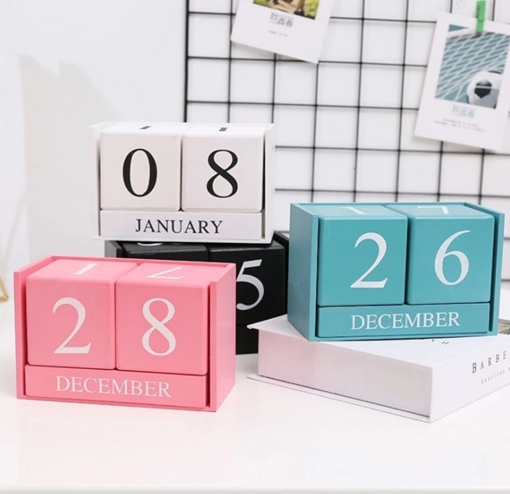 New 2022 Vintage Wooden Perpetual Calendar Eternal Blocks Month Date Display Desktop Accessories Photography Props Home Office|Calendar| - Aliexpress