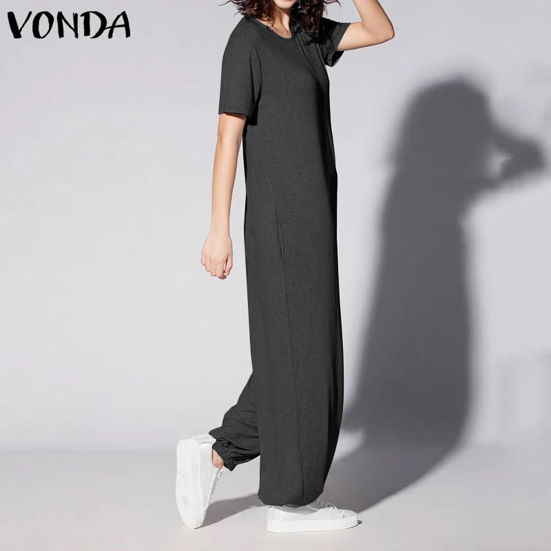 VONDA винтажные костюмы, женские комбинезоны повседневные Комбинезоны пляжного типа с короткими рукавами женские офисные комбинезоны большого размера свободные штаны