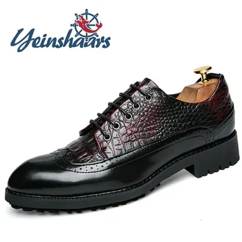 

Men Casual Natural Leather Derby Shoes Brand Business Formal Shoes Crocodile Pattern Fashion Oxford Lace-up Solid Wedding Shoes