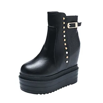 LTARTA Women Platform Round Toe Boot Women Fashion Shoes Slope-heel Liuding Shoes High-heel Shoes JXQ-800-2 - Color: Black