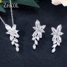 Новинка, набор из 3 цветов, серьги в виде листьев из кубического циркония, ожерелье, набор для женщин, элегантный свадебный ювелирный набор FSSP3064
