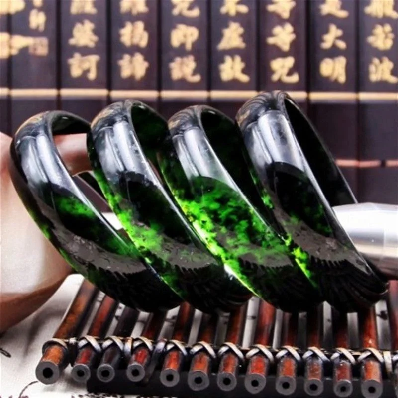 

Горячая Распродажа натуральный темно-зеленый нефритовый браслет ручной работы 58-64 мм модные ювелирные изделия браслет аксессуары для мужчин женщин подарки на удачу