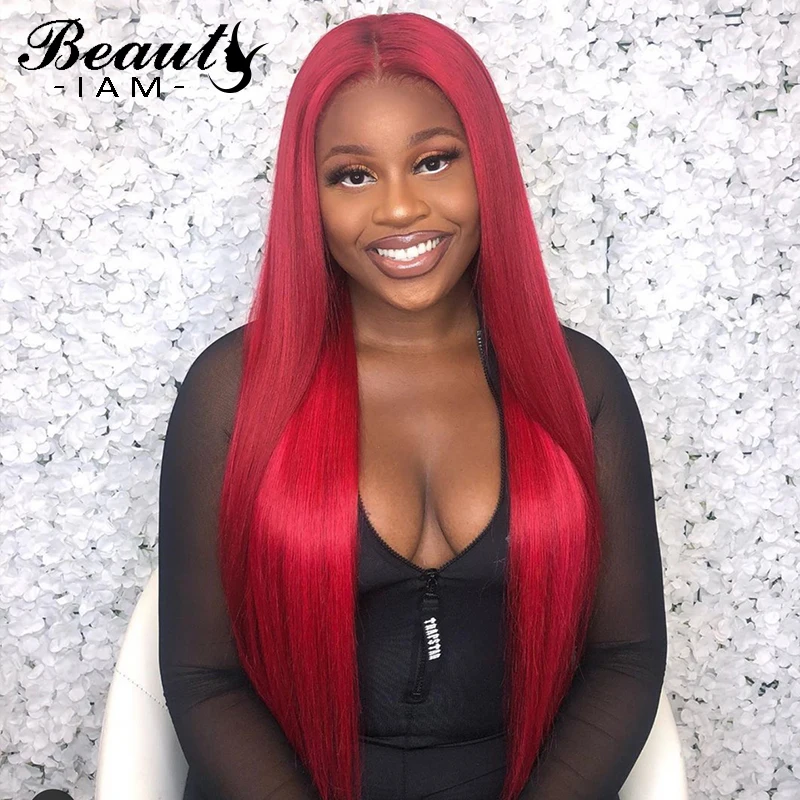

Red Lace Front Human Hair Wigs Burgundy Peruvian Virgin Human Hair Wigs Pre plucked 99J Long Hair 13x4 Colored WIg For Women