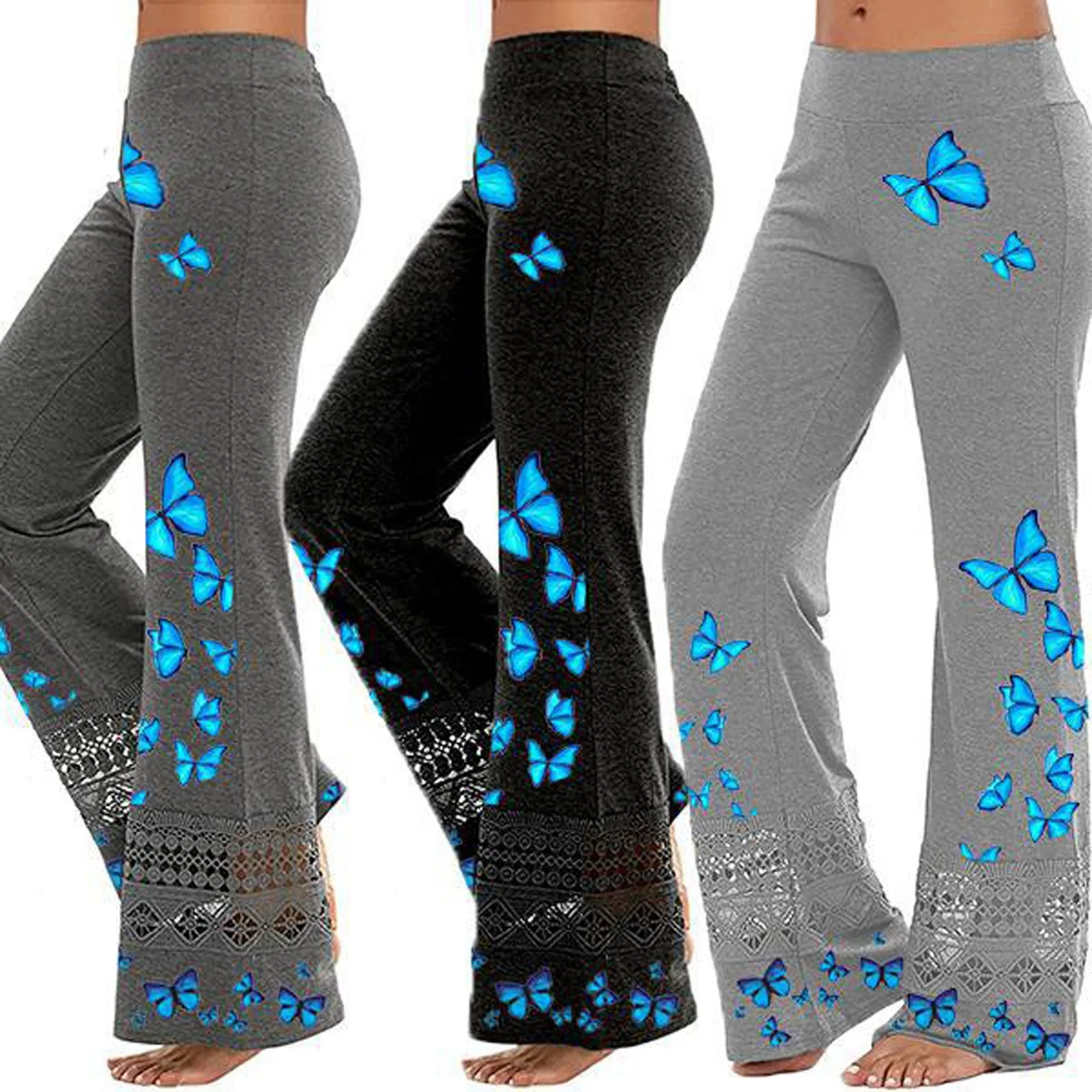Casual Pants Butterfly Print Rhinestone 