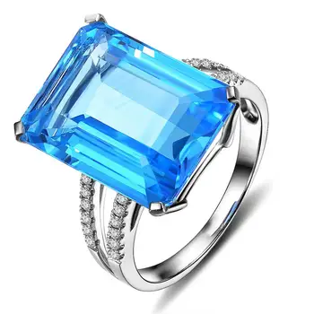 

CHAMSS Natural Aquamarine Ring Fashion Romantic Female Birthday Gift