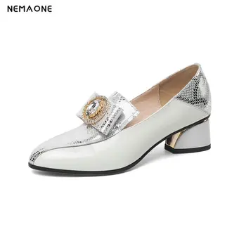 

New Genuine Leather Women Pumps Fashion Sexy Pointed Toe Square Heel Womne Shoes Not Lace-up Ladies Casual Party Pumps