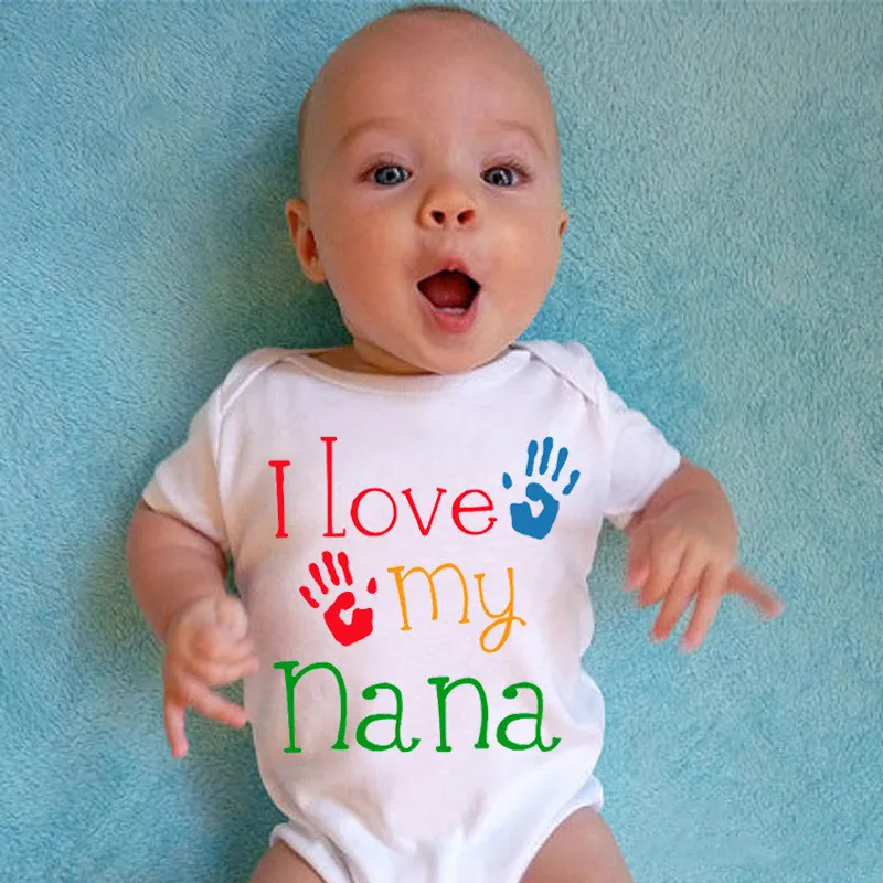 I Love My Nana, Летний Детский комбинезон с буквенным принтом, комбинезоны для новорожденных, белые комбинезоны с короткими рукавами для маленьких мальчиков и девочек