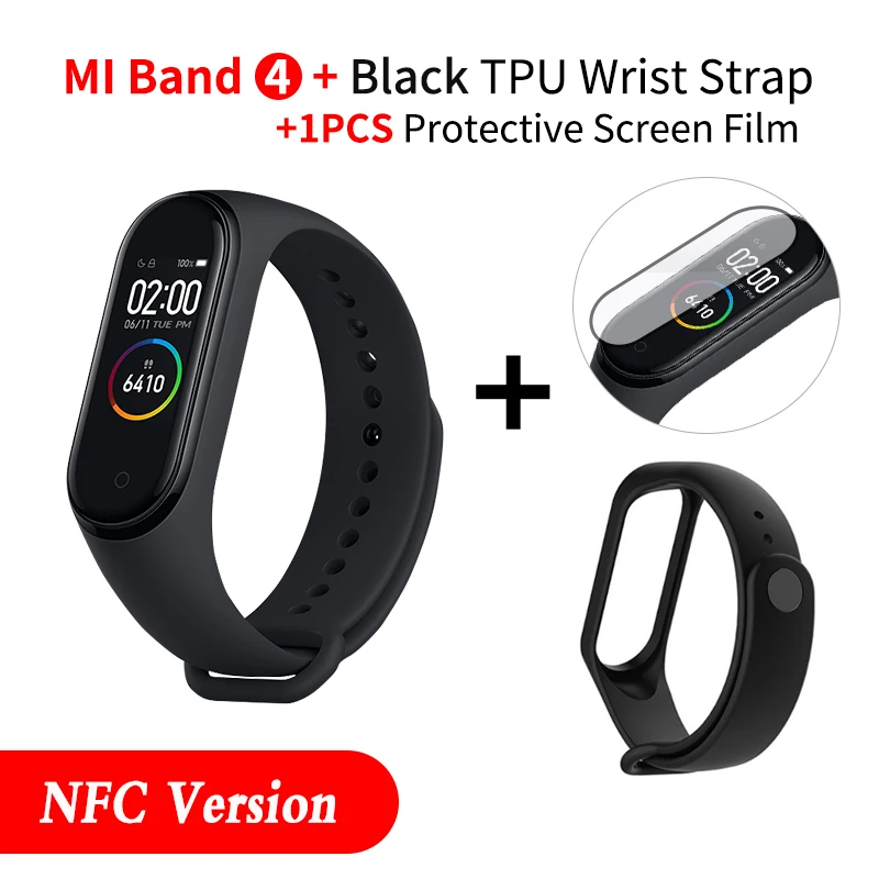 NFC add Black Xiaomi mi-браслет 4 Smart mi Band 3 Цвета экран Браслет фитнес-трекер для измерения сердечного ритма Bluetooth 5,0 водонепроницаемый смарт-браслет 4 - Цвет: NFC add Black