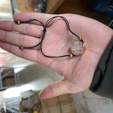 Женские подарки розовый кристаллический кварц камень кулон agates Druzy Шарм браслет черная Веревка плетение счастливый камень браслет женский ювелирных изделий