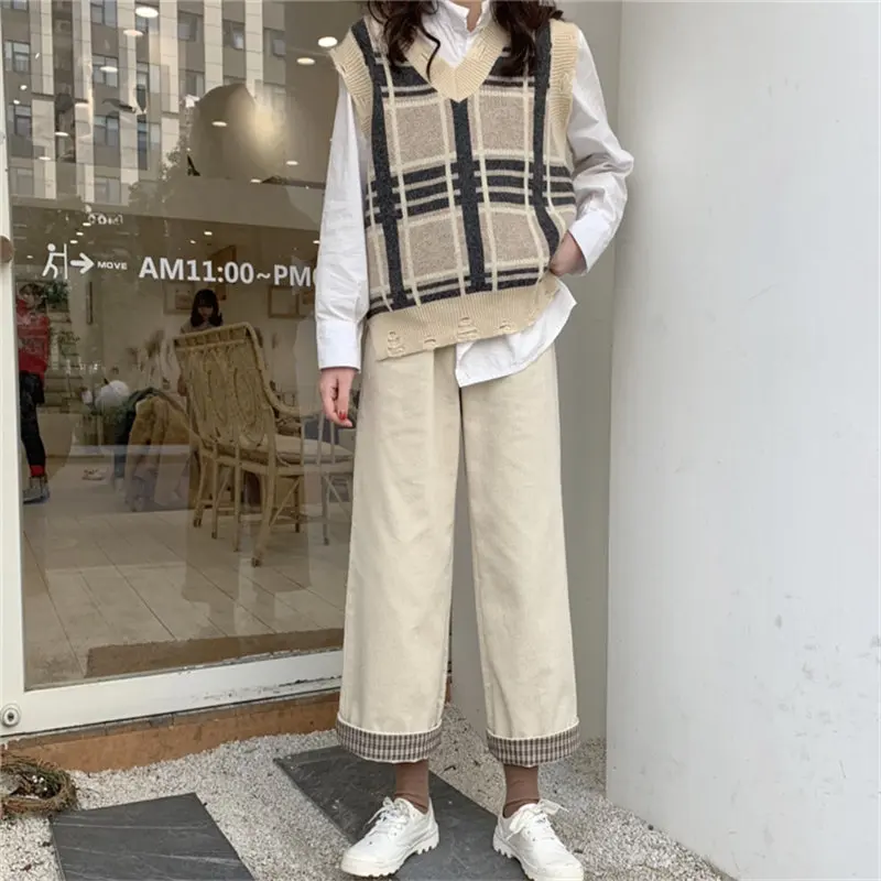 Hzirip New Corduroy High Waist Slender Fashion Streetwear Elastic Waist Casual Brief Students All-Match Loose Wide Leg Trousers