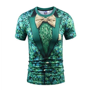 

Anime Men's new round neck short-sleeved T-shirt men's digital creative green leaf 3D printing Cosplay Anime Costume