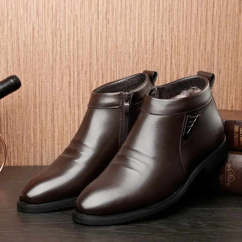 Зимние ботинки «Челси» на молнии сбоку; мужские повседневные ботинки в деловом стиле; Новые короткие мужские ботинки из плюша; зимние мужские ботинки; удобные водонепроницаемые ботинки