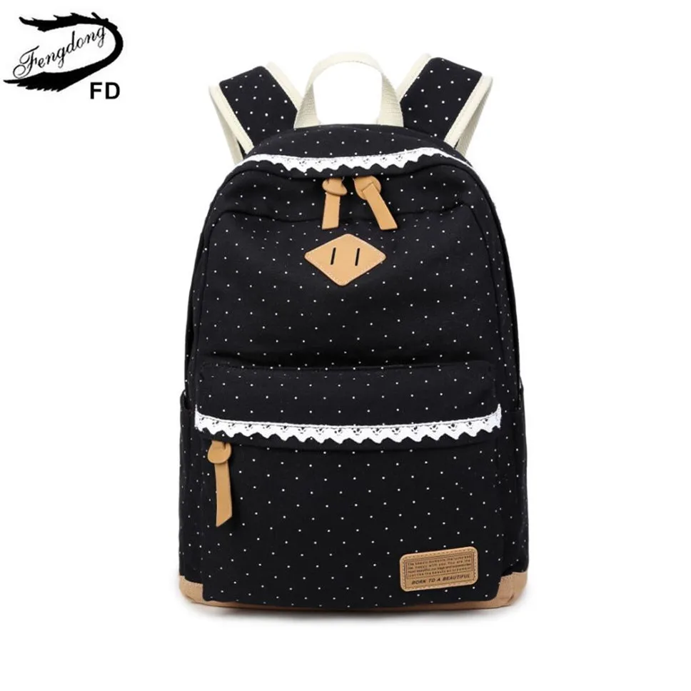 Детский рюкзак FengDong черный Холщовый школьный для девочек|Школьные ранцы| |