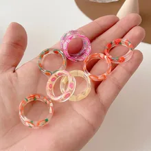 

Ladies Transparent Resin Acrylic Ring Korea Fresh Fruit Jewelry New Design Strawberry Lemon Finger Chic Jewelry Gift