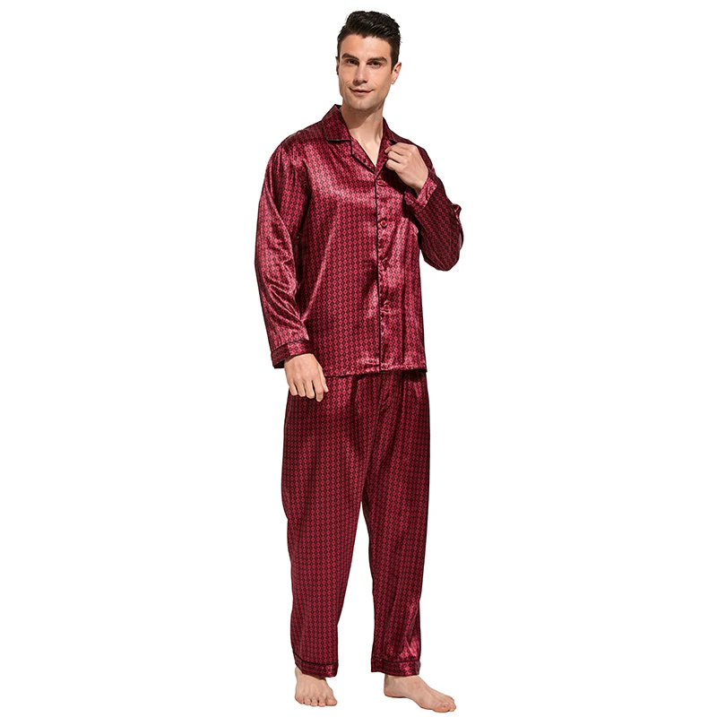 Tony&Candice Men's Stain Silk Pajama Set Men Pajamas Silk Sleepwear Men Sexy Modern Style Soft Cozy Satin Nightgown Men Summer pajama joggers