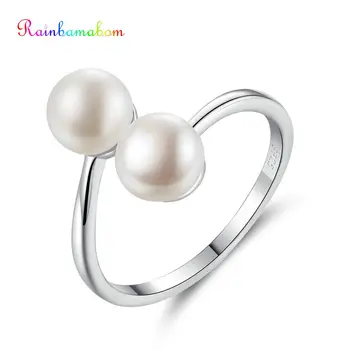 

Rainbamabom 925 Solid Sterling Silver Natural Freshwater Pearls Gemstone Wedding Engagement Adjustable Opening Ring Fine Jewelry