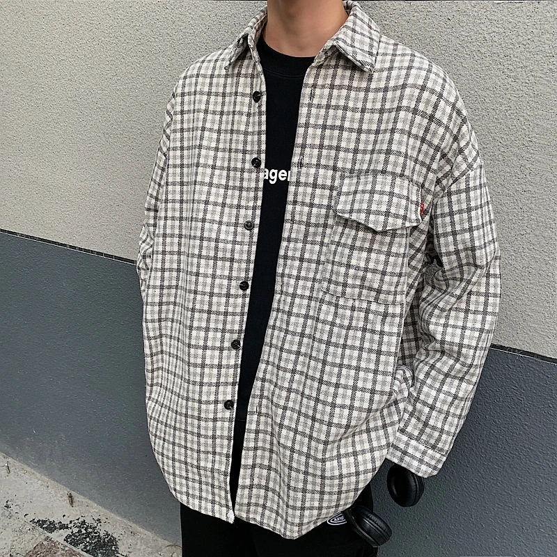 Осенняя новая хлопковая рубашка Мужская модная повседневная клетчатая рубашка куртки Мужская Уличная Свободная рубашка с длинными рукавами Мужская M-2XL