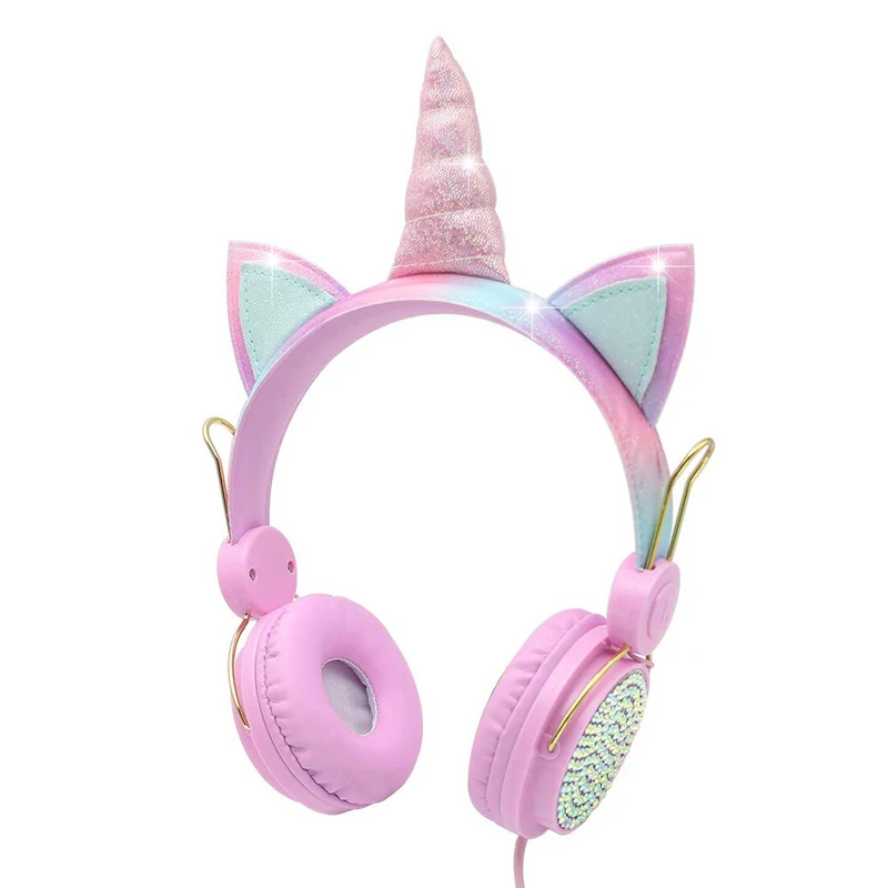 Забавная милая детская гарнитура красочные наушники со стразами и единорогом