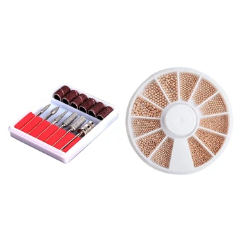 

Nail Art 6 Drill File Bits Set Tool & 5mm 3D Acrylic Glitter Manicure Studs Nail Tips DIY (O)