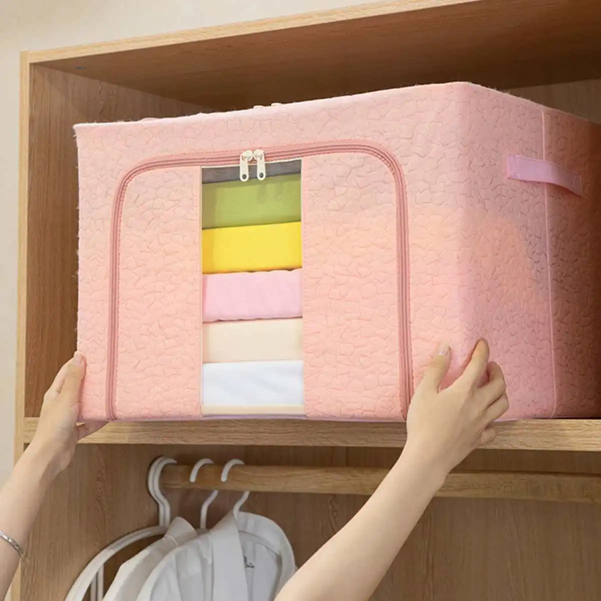 

2PCS 66L Storage Box Foldable Clothes Bag Metal Frame Laundry Wardrobe Toy Storage Cabinet Pet House Car Closet Organizer Box