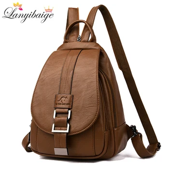 

2019 Women Leather Backpacks Vintage Female Shoulder Bag Sac a Dos Travel Ladies Bagpack Large Mochilas School Bags For Girls