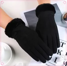 

2021 NEW Women Winter Gloves Warm Touch Screen Black Fur Gloves Full Finger Mittens Driving Windproof Gloves Gants Hivers Femme