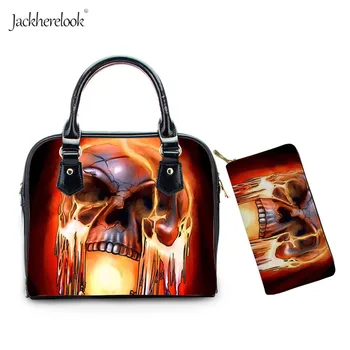 

Jackherelook Luxury Handbags Women Bags Brand Designer Gothic Skull Gothic Print 2Set PU Wallets Shoulder Bag Ladies Gothic Bags