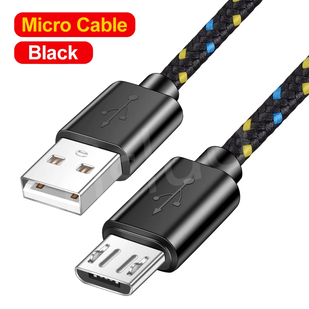 Tisluo нейлоновый Кабель Micro-USB в оплетке 1 м Синхронизация данных USB кабель для зарядного устройства для Saumsung Xiaomi huawei Tablet Android USB кабели для телефонов - Цвет: Black Micro USB