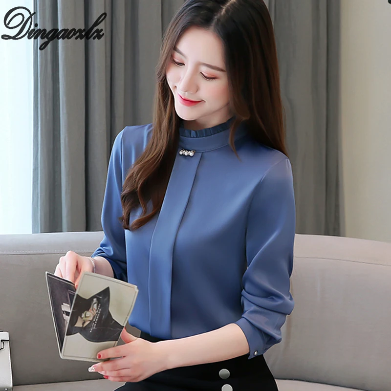 

Dingaozlz Professional Shirt Female Long Sleeve White Top Elegant Chiffon blouse Workwear Women clothing