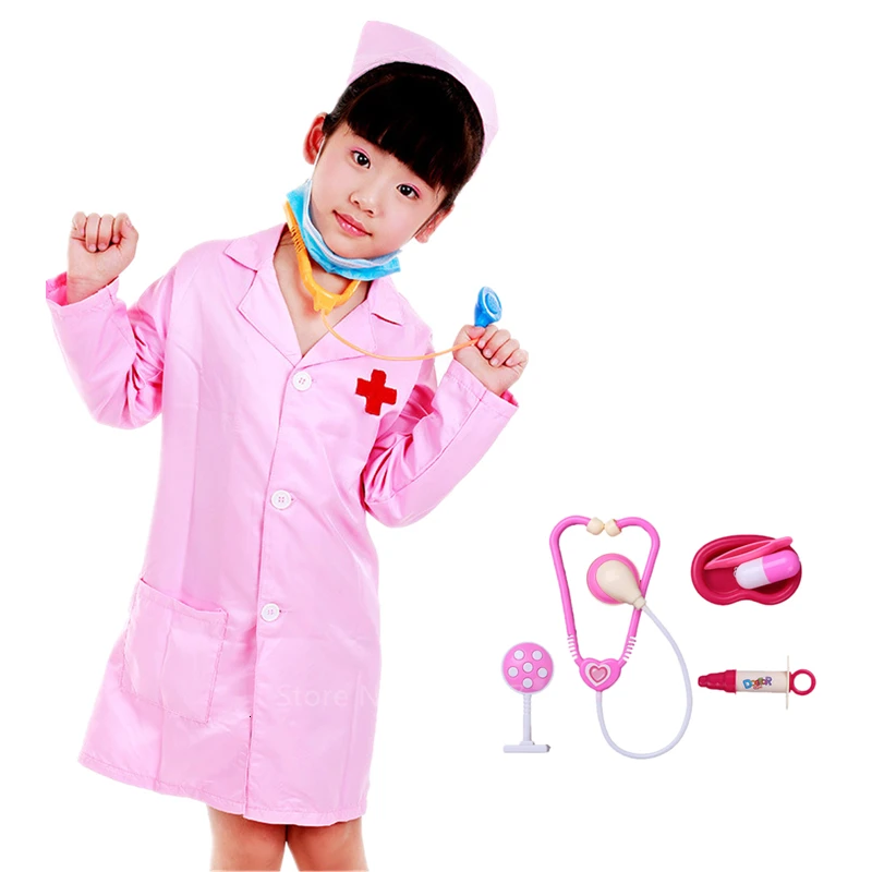 Pink with toys Детский костюм Доктора для ролевых игр, костюм медсестры для костюмированной вечеринки, медицинская Больничная лаборатория, куртки с шапкой, Рабочая форма - Цвет: Pink with toys