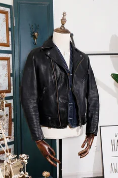 

Pakistan Vegetable Tanning Sheep Skin Fold-down Collar Knight Jacket Men Genuine Leather Clothes Motorcycle Jacket