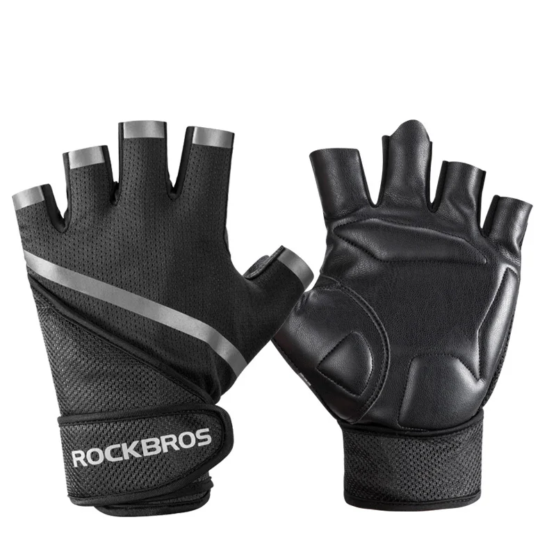 Gloves 1pair ROCKBROS мужские 4 сезона для спортзала бега спорта костюмы набор быстросохнущие впитывающие Пот спортивные тренировочные шорты/Длинные рукава брюки комплект - Цвет: Gloves 1pair