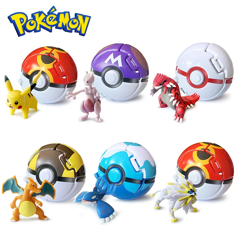 New Pokemon Flip Transform Pokeball Toys Anime Figure Pikachu Mewtwo Charizard Model Pocket Dolls Toy For Kids Christmas Gifts | Игрушки и